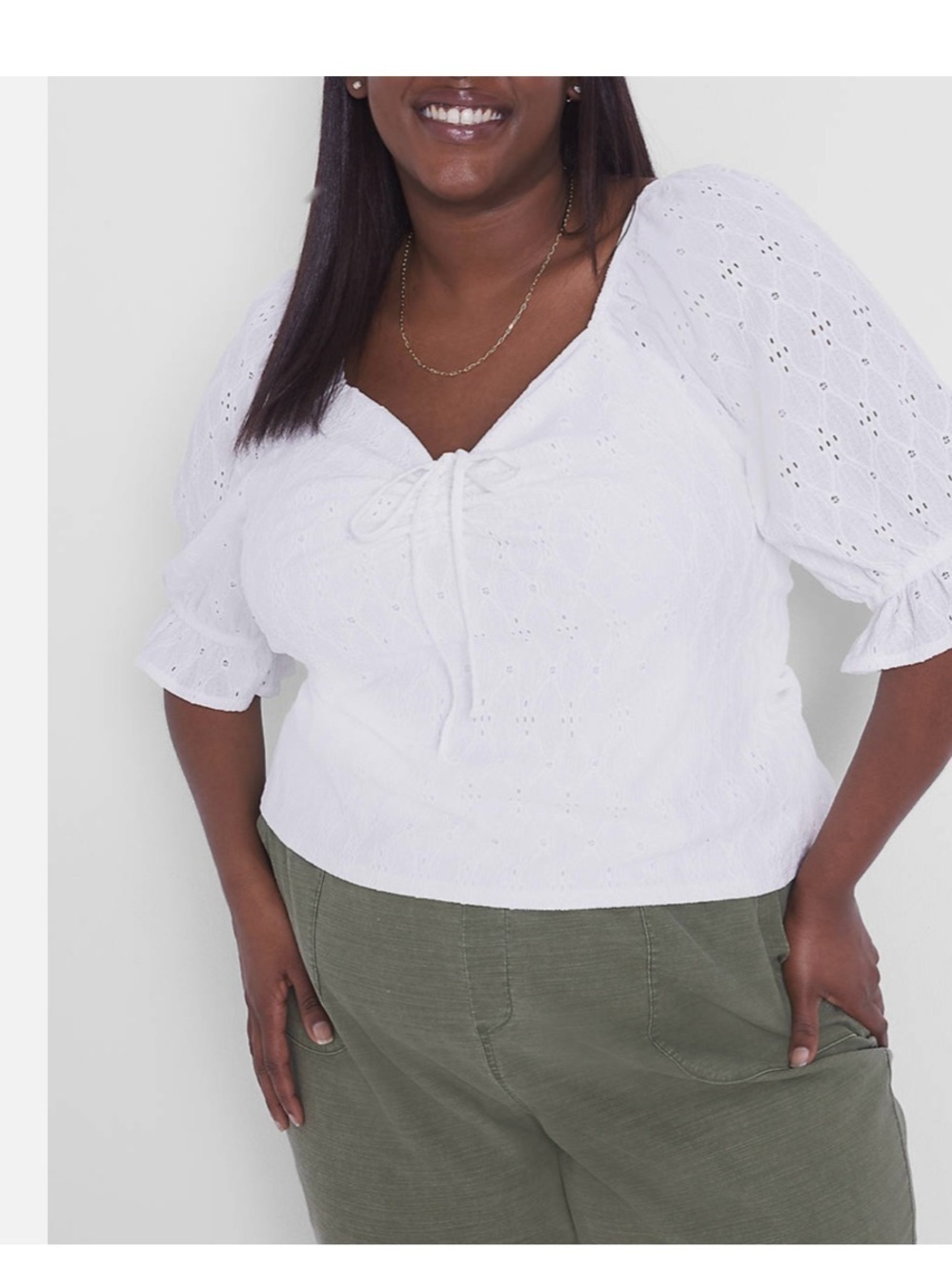 NWT LANE BRYANT SIZE 26/28 WHITE SHORT SLEEVE BABYDOLL EYELET